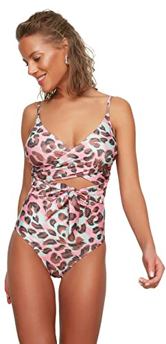 Trendyol Traje de baño detallado con Estampado de Leopardo Pieza, Multicolor, 36 para Mujer