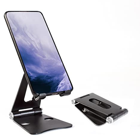 MICMXMO Handy Ständer Telefonständer für Tisch Verstellbare Aluminium Faltbar Handy Halter Tablet Halterung kompatibel mit iPhone 15/14/13/12 iPad mini,Galaxy, Smartphone (4-8 Zoll), Schwarz