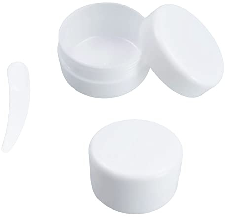 Travel Pots with Lids 2PCS 50ml Travel Containers for Toiletries | 1 Mini Spatula, Refillable Cosmetic Sample Jars for Creams Lotion Nail Art Glitter Jewelleries, White