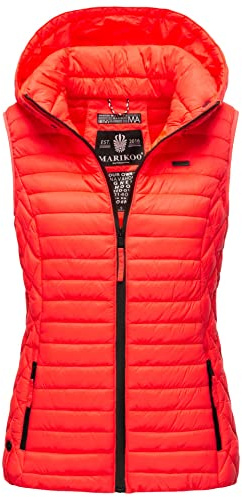 Marikoo B915 Damväst med huva, övergångsväst, täckväst, Neon-korall, S