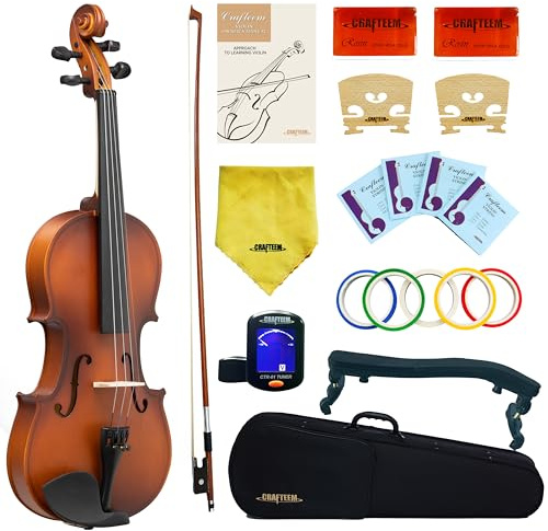 Crafteem Handcrafted Premium Violin Outfit for Kids Beginner, Student, and Adults -Perfect Your Sound and Unlock Your Musical Potential with Confidence. (Matte Antique, 1/2)