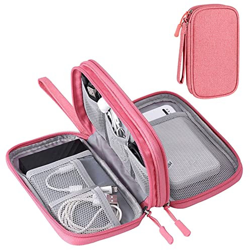 YWKJDDM Kabeltasche, Elektronische Tasche Wasserdicht Kabelorganizer Tasche, Universal Doppelschicht Reise Elektronik Zubehör Tasche für Handy Ladekabel USB Headset Powerbank (Rosa)