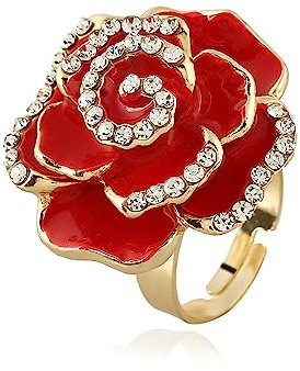 IMINI Bague de promesse en forme de rose en oxyde de zirconium - Cristal diamant 3D en émail - Réglable - Confortable - Style vintage et élégant - Cadeau d'anniversaire