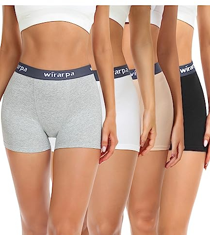 wirarpa Women's Cotton Boxer Briefs 3 Inseam Ladies Safety Boxer Shorts Anti Chafing Boyshorts Panties 4 Pack