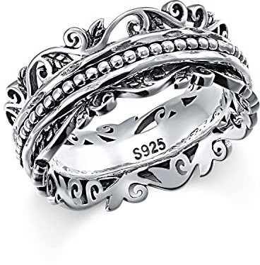 Meditations Spinner Ringe 925 Sterling Silber Rebe Fidget Ringe für Angst ADHS Ring Anti Stress Stimmung Ringe Angst Stressabbau Schmuck Geschenke für Damen (57 (18.1))