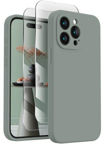FireNova Designed for iPhone 15 Case, Silicone Upgraded [Camera Protection] Phone Case with [2 Screen Protectors], Soft Anti-Scratch Microfiber Lining Inside, 6.1 inch, Calke Green