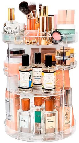 Homewize ABODE - DAS ORIGINAL - 360° drehbarer Makeup Organizer - Parfüm Organizer aus Acryl - Skincare Organizer leicht zu montieren - Stilvoller Makeup Organizer - Kosmetik Organizer drehbar