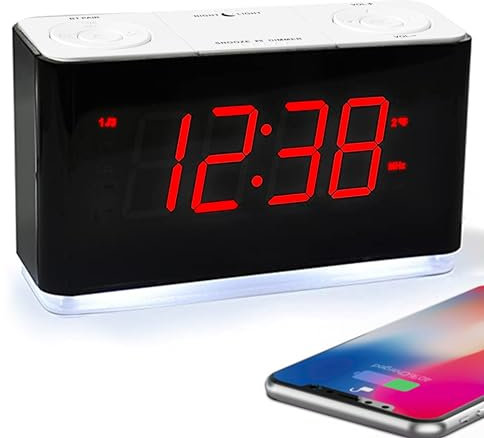iTOMA Radiowecker, Wecker mit Bluetooth, große LED-Anzeige, FM-Radio, Dual-Wecker, USB-Ladeanschluss, Nachtlicht, Auto-manueller Dimmer, Snooze, Sleep Timer (Rot, 507U)