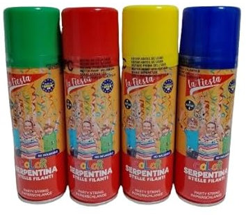 4 BOMBOLETTE Stelle FILANTI Colorate 83 ML Verde Giallo Rosso Blu Carnevale Festa Party