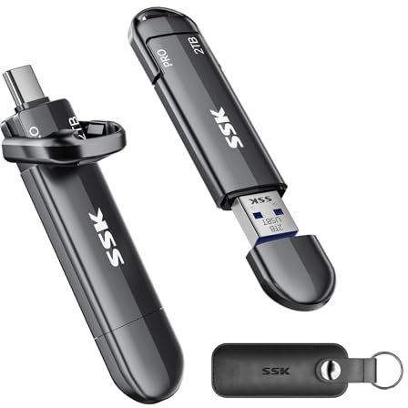 SSK Chiavetta USB a stato solido da 2 TB, SSD esterno fino a 1000 MB/s, doppia porta USB 3.2 Type-C/A, SSD portatile in lega di zinco Thumb Drive Stick per iPhone 15/16 Pro, Mac, PC, Android OTG