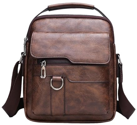 Nbbwwu Bolso Bandolera para Hombre,Bolso Pequeño para Hombre, Bolso casual vintage pequeño, Bolso bandolera de cuero PU, bolso bandolera con correas ajustables para negocios, trabajo