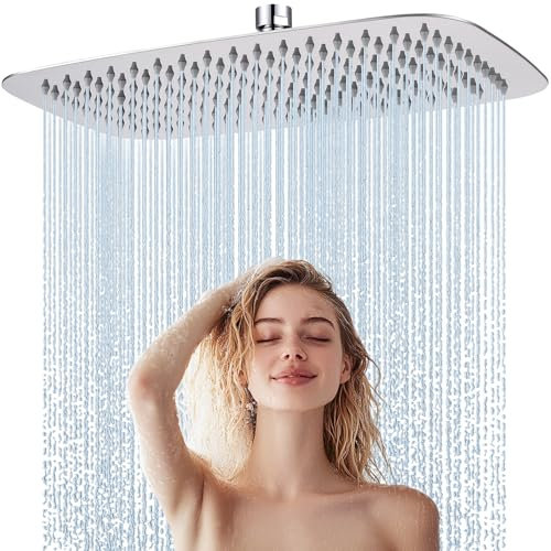HardiValue Duschkopf Regendusche, Edelstahl Regendusche Duschkopf, Anti-Kalk-Düsen (Chrom, 35 x 22 cm)