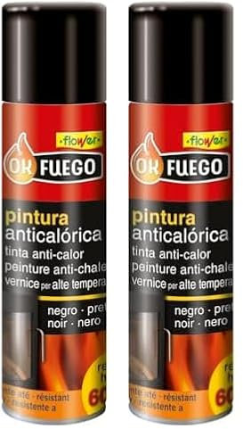 Flower - Pintura Anticalórica en Spray Negra | Resistente a Altas Temperaturas | Ideal para Superficies Metálicas Interior y Exterior, Color Único, 0,5 litros (Paquete de 2)