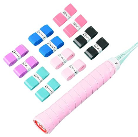 BAIHUALIN Whizz 12 Stück Griffbänder Tennis, Griffband für Badminton, Squash, Pickleball, weicher, Rutschfester Premium-Overgrip mit Abschlussband, Mehrfarbig
