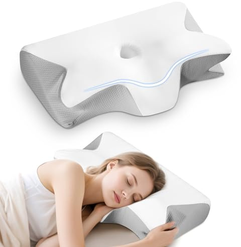 BIEWO Almohada de espuma viscoelástica, almohada ortopédica ergonómica para el cuello para dormir boca arriba, boca abajo, almohadas cervicales para aliviar el dolor de cuello y hombros con funda