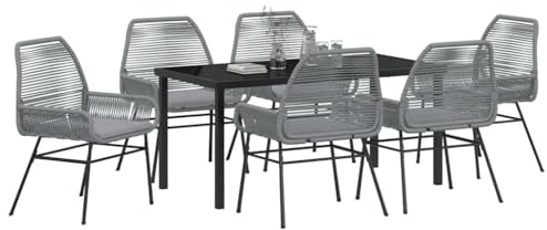 vidaXL Conjunto de Comedor de Jardín 7 pcs Gris ratán sintético, Jardín y terraza, Moderno, Duradero, Materiales Resistentes a UV, Conjunto de Comedor al Aire Libre, Grupo de ratán