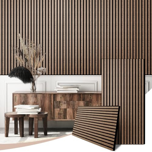 AKK-Stave Lot de 2 panneaux acoustiques muraux en bois pour insonorisation, panneaux muraux décoratifs 3D pour maison, 1200 x 600 mm, 1,44 ² (4#noyer)