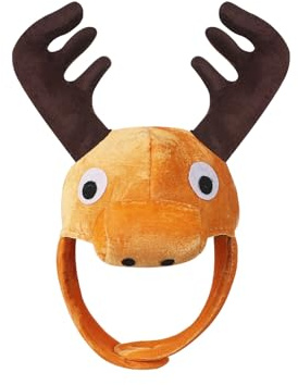 NICEYEA Stuffed Plush Reindeer Hat with Antlers and Chin Strap Funny Plush Moose Animal Hat Animal Themed Headwear Hilarious Costume Party Favors for for Halloween Christmas Costume Events