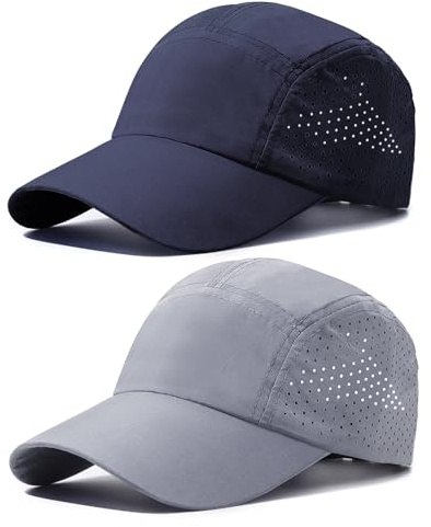 TAGVO Baseballkeps för män och kvinnor, 2 stycken UV-skydd snabbtorkande basebollkeps med andningsbart nät, justerbar lätt vikbar springer sportkeps, vardaglig solhatt för utomhusbruk