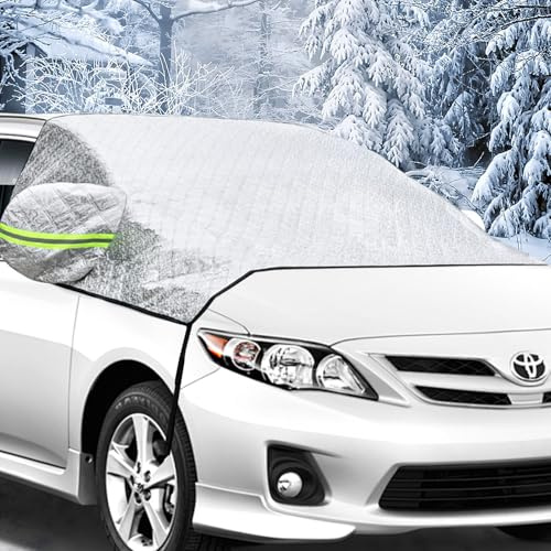 Cadoal Car Windscreen Cover for Winter, Car Windshield and Wing Mirror Cover Protection with Elastic Fix Band, Waterproof Ice Snow Frost Shield For Most Car SUV, Large Size 200X150cm/78.9X59''