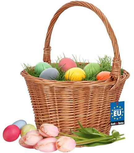 KOTARBAU Shoppingkorg – förvaringskorg – flätad korg – ⌀ 36 cm – svampkorg – korg för frukt – picknickkorg – naturlig färg – pilkorg med handtag
