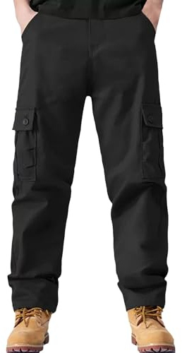 Pantalones cargo de invierno con forro polar para hombre, pantalones de trabajo gruesos y cálidos con 6 bolsillos para correr, senderismo, clima frío, ajuste holgado, Negro, M