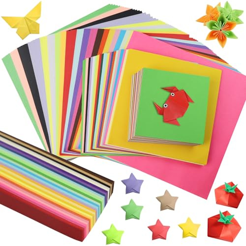 940 Sheet Origami Paper Set with 540 Origami Star Paper Strips | 20 Colors 10cm/15cm/20cm Craft Coloured Double Sided 70gsm for DIY Home School Arts Projects