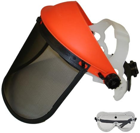 RocwooD Orange Face Shield With Metal Mesh Visor Strimmer Brushcutter FREE Goggles