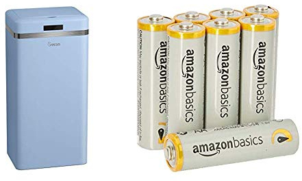 Swan Retro Square Sensor Bin with Infrared Technology, Blue, 45 Litre & Amazon Basics AA Performance Alkaline Batteries [Pack of 8] - Packaging May Vary