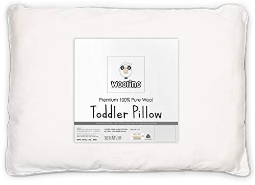 Woolino Toddler Pillow, Premium Breathable 100% Wool Fill & Cotton Cover Toddler Sleeping Pillow, Small Kids Travel Size, 14x19