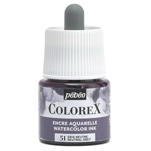 Pébéo - Colorex Tinte 45 ML Grau Neutral - Colorex Aquarell Tinte Pébéo - Grau Neutral Tinte mit samtigem Finish - Zeichentusche Multi-Tool Alle Medien - 45 ML - Grau Neutral
