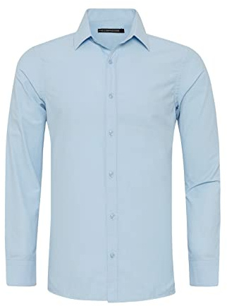 Redbridge Camicia Premium Business Tempo Libero Maniche Lunghe Facile da Stirare Tinta Unita, Azzurro, XXL