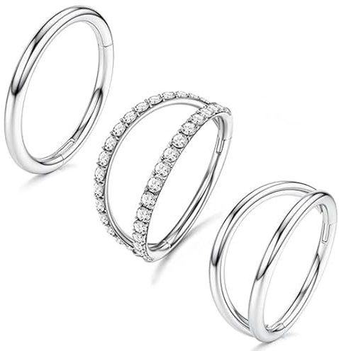 MILACOLATO 3PCS 16G Piercing Nariz Acero Quirurgico Anillos De Nariz Pendientes Para Nariz Aro Para Mujeres Septum Clicker CZ Segmento Articulado Tabique Labio Helix Cartílago Daith Tragus