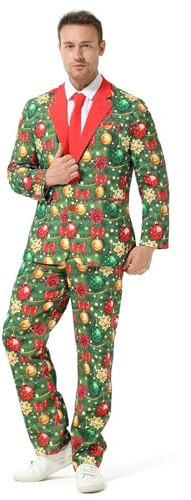 U LOOK UGLY TODAY Trajes de Navidad divertidos para hombre para fiesta de Navidad, traje festivo de chaqueta, pantalones y corbata, Nice To Bow You, M