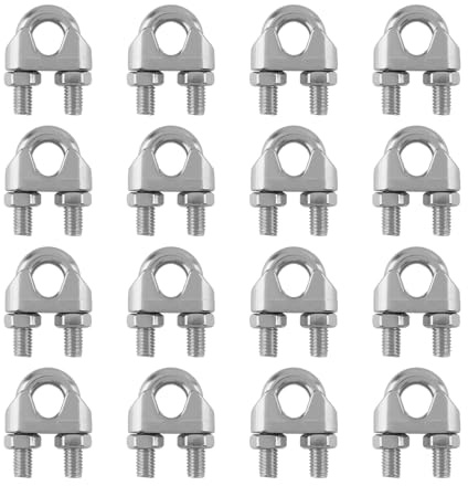 NAMYEUT 16 Acciaio fune metallica Morsetti 10 mm, M10 Cavo Morsetti in Acciaio inossidabile 304, Clip cavo per fune Metalliche, Morsetto per sella, morsetto per fune metallica, colore argento