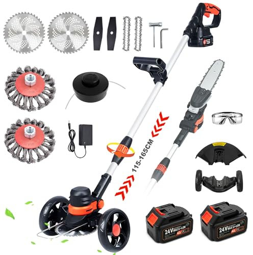 ZHHR Rasentrimmer mit Akku, 24V akku rasentrimmer,5-in-1 rasenkantenschneider,115-165CM Teleslopstiel,7500R/min Rasentrimmer, 90° Schwenkbarer Kopf für Rasen Garten Beschneiden