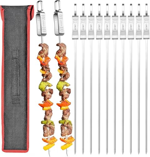 LANEJOY Grillspieße Edelstahl Set mit Schieberegler (12 Stück, 43cm), Grillspieß für Fleisch,Gemüße und Vegane Alterantiven, Garnel Grill-Zubehör für Barbecue im Freien und Garten