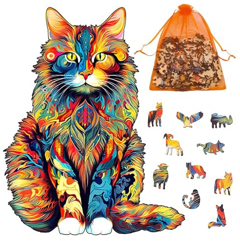 FORYNXHWIN Wooden Puzzles for Adults, 100pcs Maine Cat Wooden Jigsaw Puzzles, Unique Animal Shape Wood Puzzles, Wood Puzzle for Game and Birthday Gifts (30x21cm)