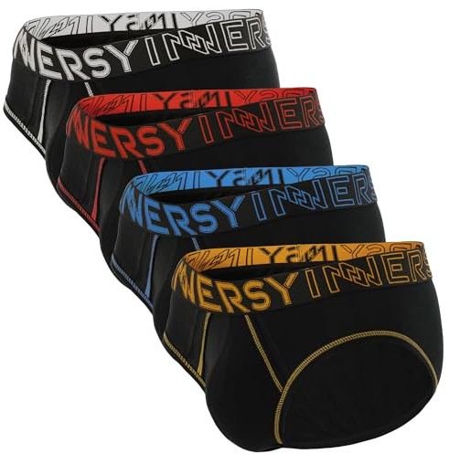 INNERSY Mens Briefs Underwear Black Underpants Breathable Pants with Separate Pouch 4 Pack (L, 4 Black)