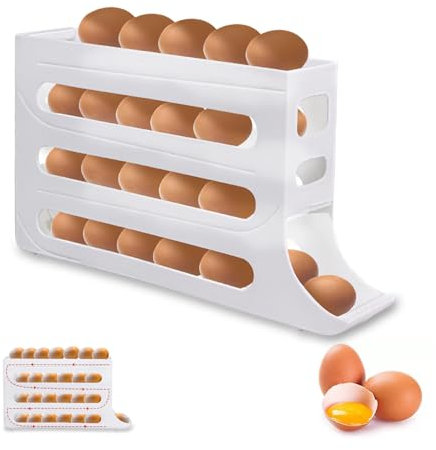 Eierhalter Kühlschrank, Eierhalter mit 4 Etagen, Eierhalter Kühlschrank 20er, Automatisch Rollender Eierspender, Eier Aufbewahrung Kühlschrank, Eier Organizer für 30 Eier Kühlschrank für Kühlschrank