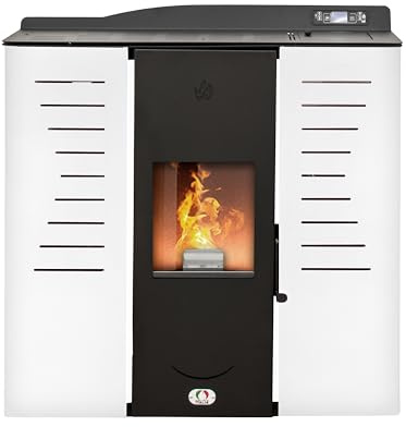 STUFE A PELLET ITALIA Italia 25 KW WiFi - Stufa a Pellet Idro per Riscaldamento e Acqua Calda Efficienza 90% Scalda 180m² Design Slim Autonomia 16H Programmabile 5 Potenze Garanzia 24 Mesi Bianco