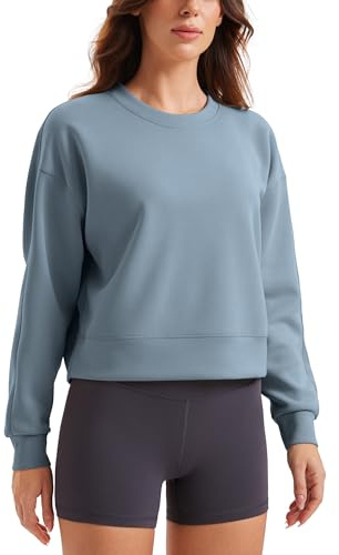 CRZ YOGA Dam SoftAura Crewneck Sweatshirt Långärmad Träningströja Casual Enkla Hösttoppar Belgisk blå M