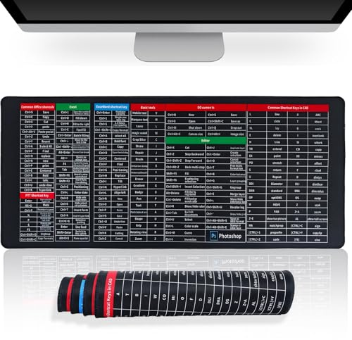 DHSUN Excel-genvägar musmatta, stor musmatta XL för skrivbord, utökad stor XL fusk ark spelmusmatta PC kontor kalkylblad tangentbordsmatta halkfri sydd kant (genvägsknapp)
