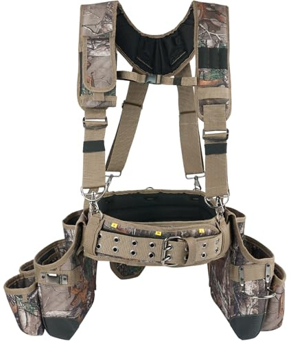 MELOTOUGH - Cinturón de herramientas con camuflaje y tirantes Bolso de herramientas con camuflaje y tirantes Combinación de peine, delantal, cinturón de herramientas, bolsa de herramientas para