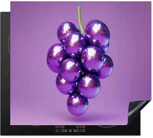 KitchenYeah© Protector Vitroceramica 60x52 cm Tapa para induccion Placa Encimera Cubre de Protectora Cocina Uva - Disco - Purpurina - Morado