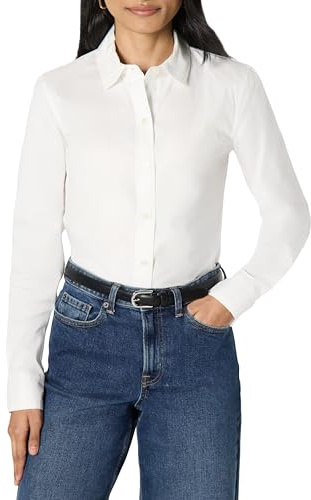 Amazon Essentials Camicia Elegante dalla Vestibilità Aderente con Bottoni, in Popeline Elasticizzato Donna, Bianco, M