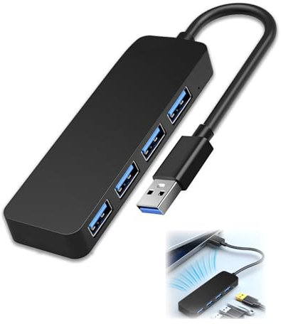 USB Hub 3.0, 4-Port USB Splitter and USB Extender, Multi USB Hubs Adapter, Portable Multiport Adapter for Laptop, Desktop, PC, HDD, Printer, Keyboard, Console, Extension Plug and Play