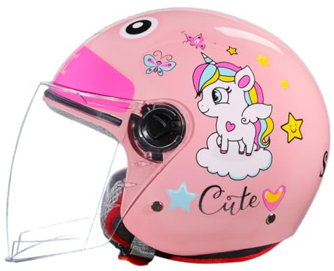 Casco De Moto para Niños, Niñas, Niños, Casco Jet Infantil Homologado ECE con Visera, Casco De Scooter, Casco De Scooter Infantil, Casco De Ciclomotor, Casco De Bicicleta J,49-55CM