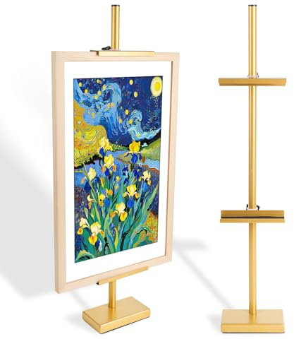 Adjustable Tabletop Easel Stand for Picture Frames up to 29 H - Metal Frame Holder Stand for Sign, Artwork, Canvas Display - Compact Black Small Easel Stands for Home Office Galleries (Golden)