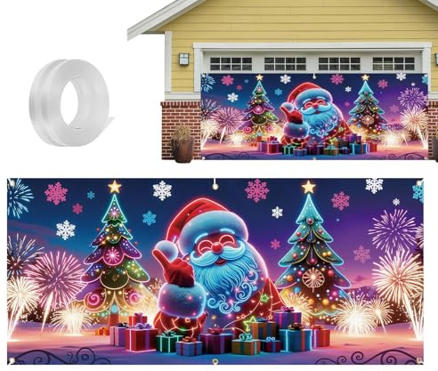Banner per porte da garage – Decorazione per feste fluorescente UV, tela per feste, decorazione esterna | Home Raduni di famiglia Inverno Strada Giardino Cortile Posteriore collo